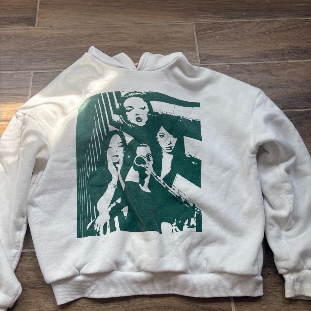 Edikted White Crewneck Sweatshirt with Green Graphic Back Print